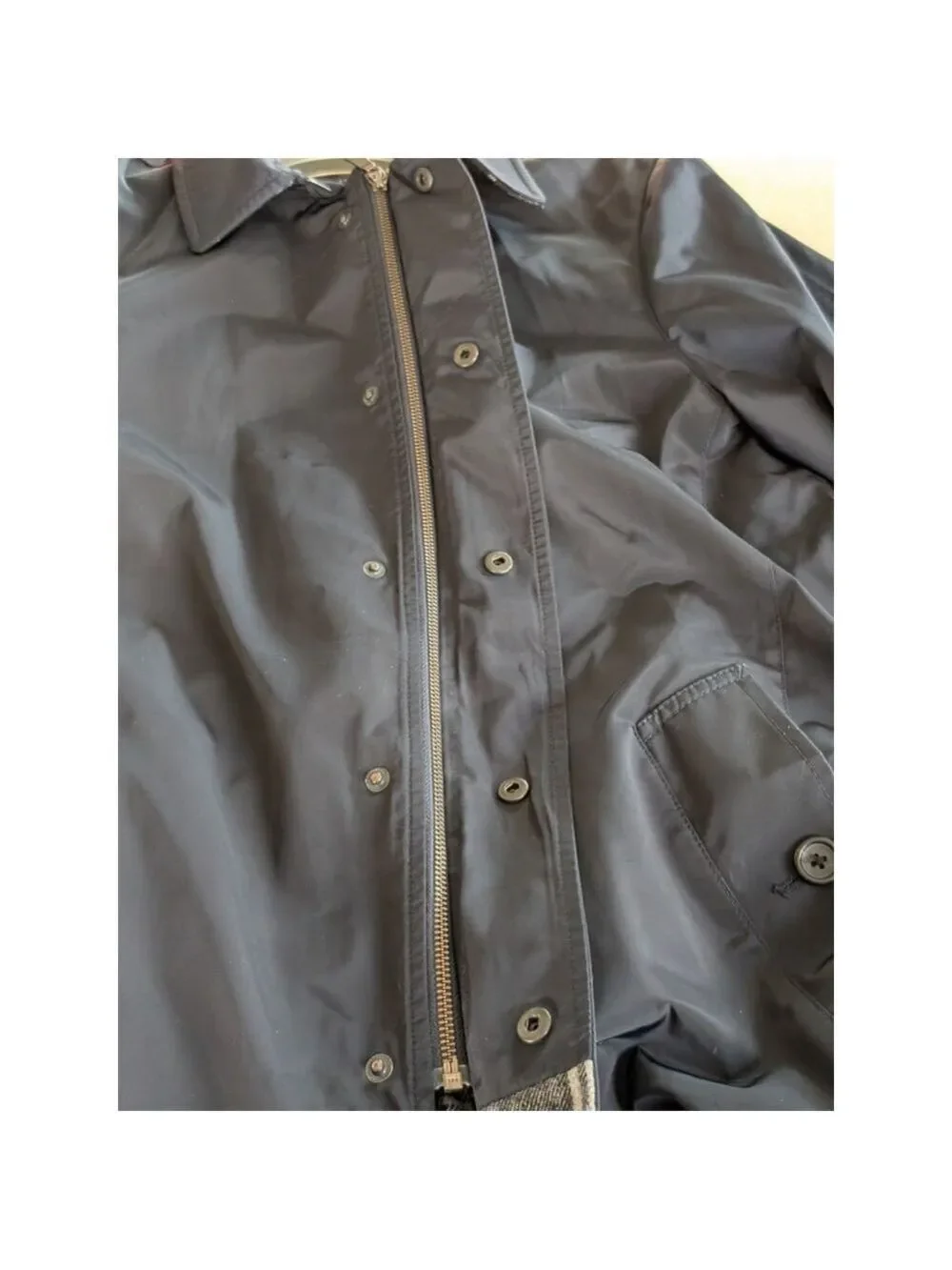 Banana Republic Sz L Car Coat Men’s Mid Length Navy Zip & Snap Repairable Flaws